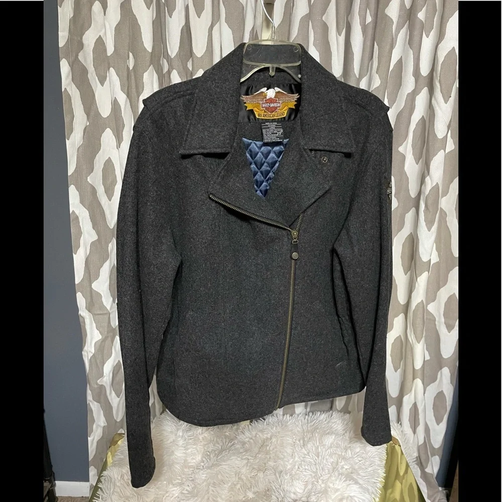 HARLEY DAVIDSON GREY WOOL/RAYON BLEND COAT - Picture 2 of 12